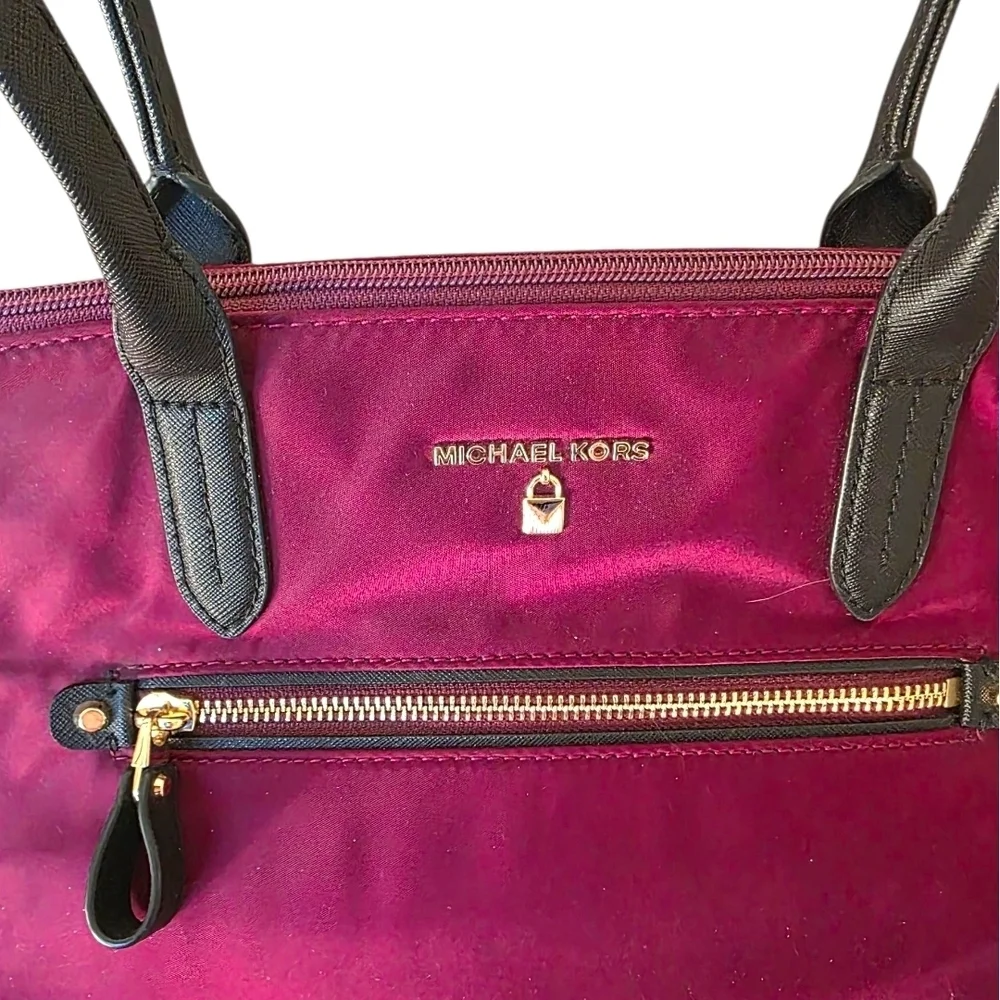Michael Kors Cranberry Nylon Tote with Black Trim